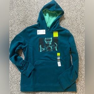 NWT Tek Gear large husky teal football graphic print pullover sweatshirt